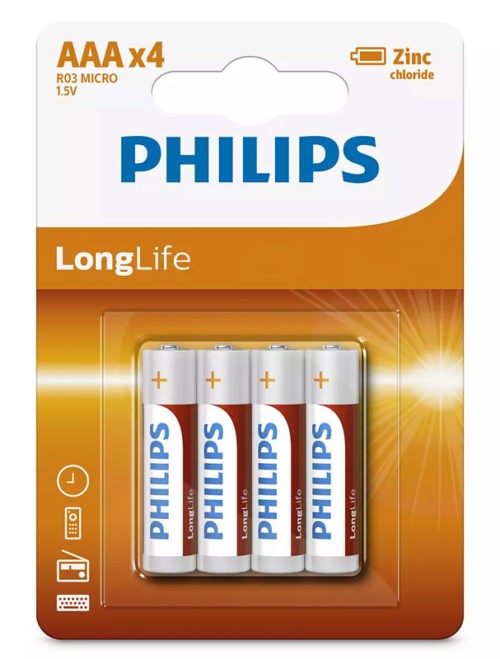 PHILIPS LongLife Zinc chloride μπαταρίες R03L4B/10 AAA R03 Micro