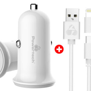 POWERTECH φορτιστής αυτοκινήτου 2x USB & καλώδιο USB σε Micro/Lightning BNDL-0199