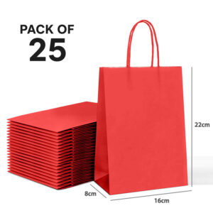 ΧΑΡΤΙΝΗ ΤΣΑΝΤΑ ΜΕ ΣΤΡΙΦΤΟ ΧΕΡΟΥΛΙ ΚΟΚΚΙΝΗ 16x22x8cm ΠΑΚ/25