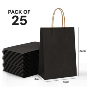 ΧΑΡΤΙΝΗ ΤΣΑΝΤΑ ΜΕ ΣΤΡΙΦΤΟ ΧΕΡΟΥΛΙ ΜΑΥΡΗ 16x22x8cm ΠΑΚ/25