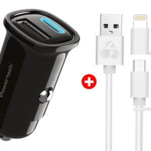 POWERTECH φορτιστής αυτοκινήτου με καλώδιο MFi USB σε micro USB/Lightning BNDL-0206